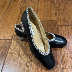 Coup d’etat Vintage Heels Black Cheetah Size 7.5 AA Narrow Round Toe Wanton2 EUC